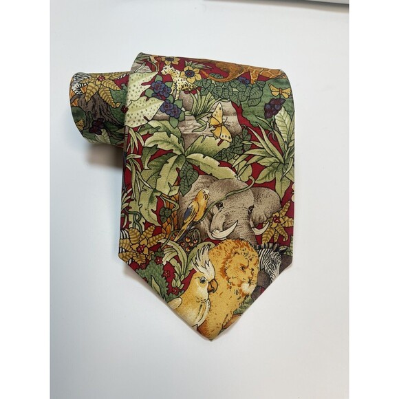 Vintage 417 By Van Heusen Jungle Animal Print 100% Silk Tie - Picture 1 of 8